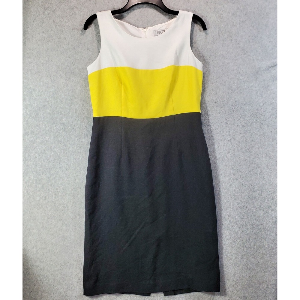 Kasper Womens 4 Colorblock Sheath Dress Sleeveless‎ Yellow Black Career Office